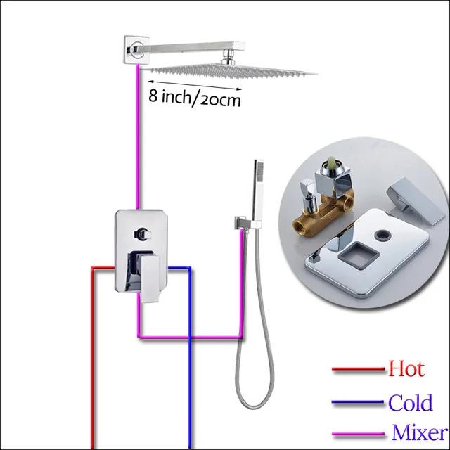

Polished Chrome 16 inch Big Rain Shower Faucet Single Handle Concealed Bath Shower Set with Handshower Brass Spout Wall Mounted