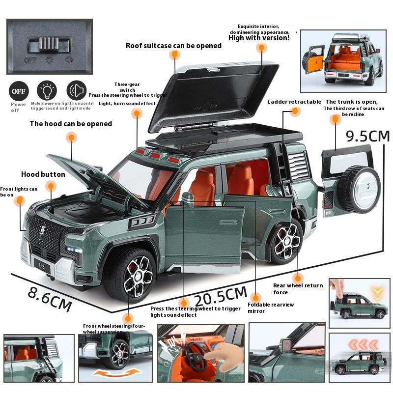 Maßstab 1/24 BYD LOOK UPAT U8 Offroad-Version Legierung SUV Diecast-Modell Sound & Licht Rückziehspielzeug Trendiges Ausstellungsornament Geschenk für Kinder