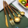 New 5Pcs/Set Gold Cutlery Set Wooden Handle Stainless Steel Knife Fork Spoon Candlelight Dinner Knife Fork Spoon Tableware