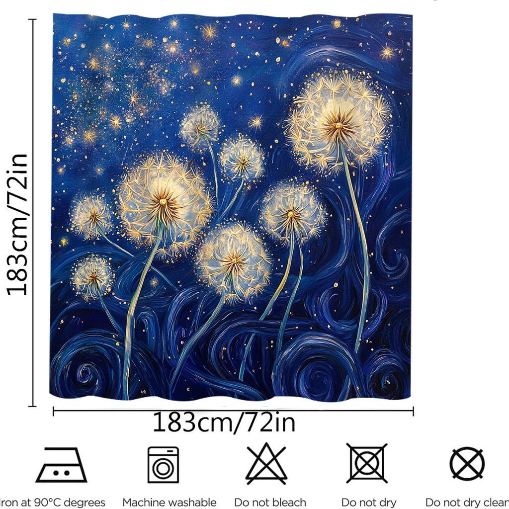 1 Piece Dandelion Starry Sky Print Shower Curtain, Waterproof Polyester Fabric with Hooks, Machine Washable, Stain Resistant