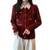 Women's Slimming Polo Neck Cardigan Sweater - College Style Short Knitwear for Spring/Autumn 2025