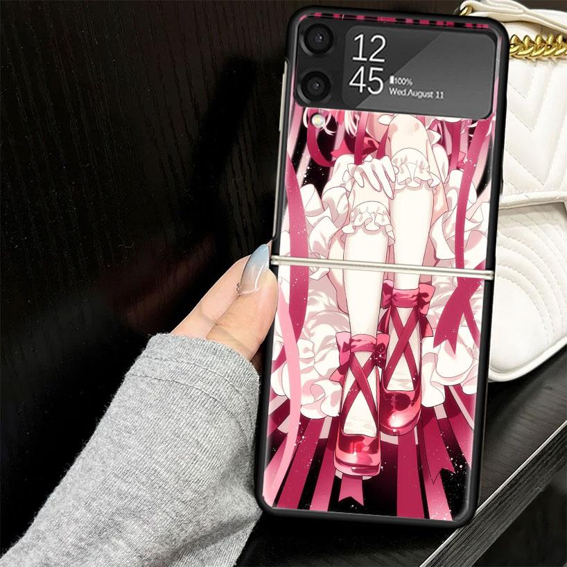 Madoka Magica Anime Case for Samsung Galaxy Z Flip7 Flip6 Flip5 Flip4 Flip3 5G Hard Phone Shell Z Flip 7 6 5 4 3 Black Cover