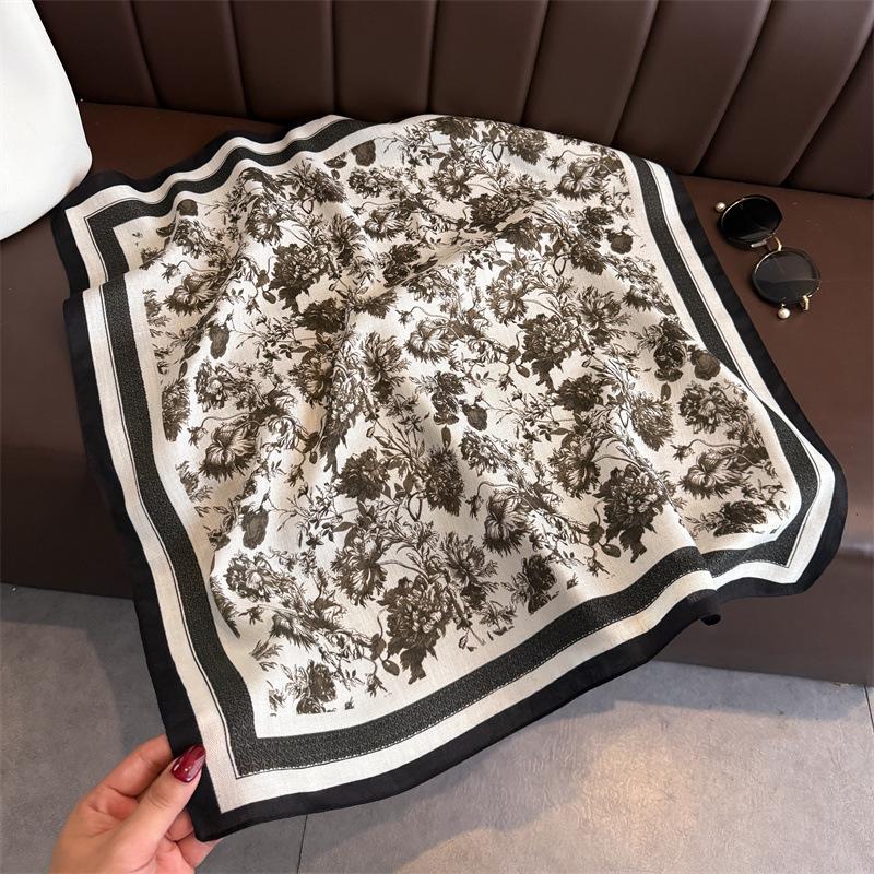 Temperament Versatile Imitation Velvet Herringbone Pattern Cotton and Linen Small Square Scarf Silk Scarf Headscarf Shawl Sun Protection Scarf Women's