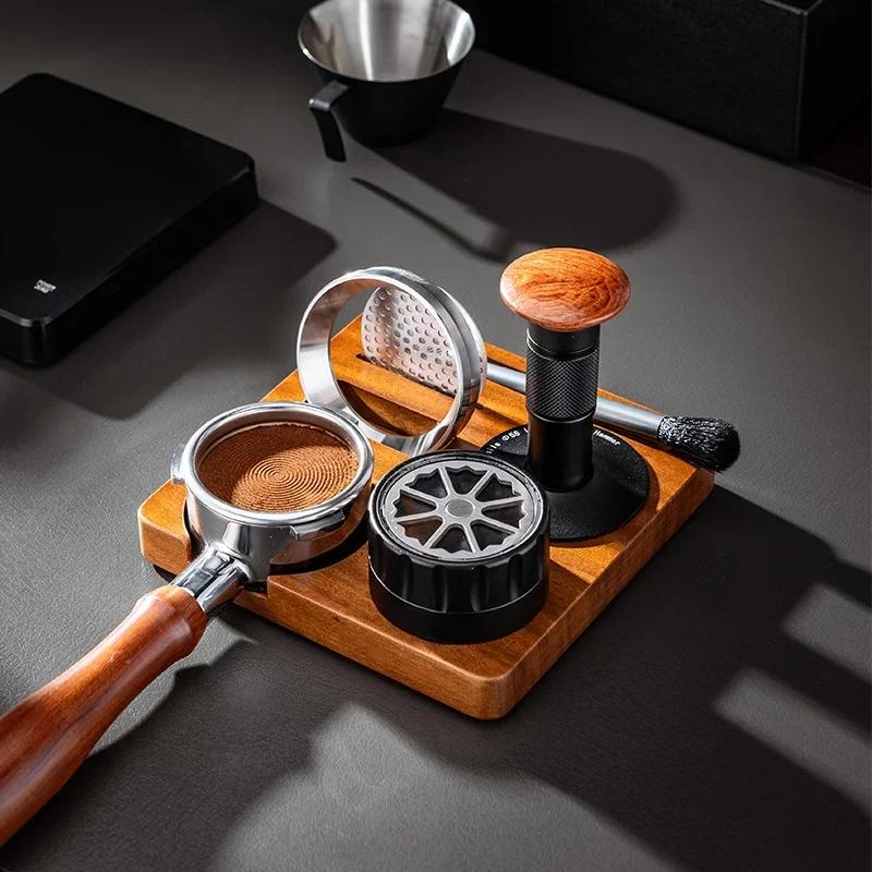 6pcs/set Espresso Tamper Set 16cm Espresso Tamper Kits Wood Tamping Station Distributor Dosing Funnel Brush Coffeeware Parts