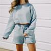 Fashion Casual Sports Top Shorts 2 Pieces Suit Female Pullover Shorts Tracksuit Set