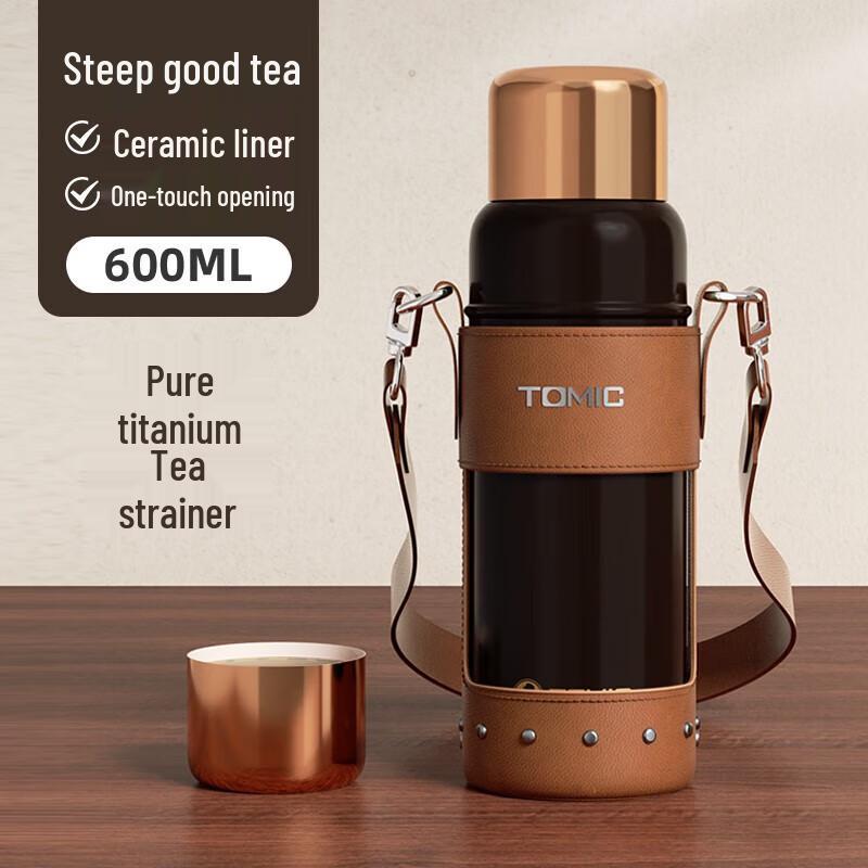 TOMIC Portable Insulated Water Bottle with Ceramic Liner & Titanium Tea Infuser