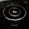Stylish and simple pearl rhinestone collar bracelet stud earrings three-piece set light luxury high-end jewelry wholesale