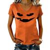 Maglione casual da donna a maniche corte con scollo a V e stampa di Halloween