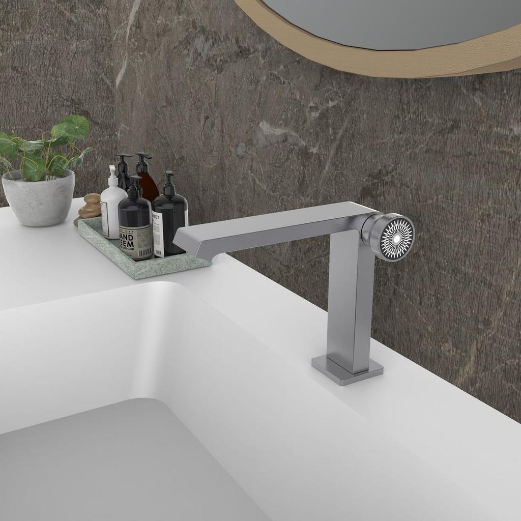 Tuqiu New Brushed Gold Bathroom Faucet Black Basin Faucet Brass Sink Mixer Cold & Hot Gray Lavotory Faucet Water Mixer Sink Tap