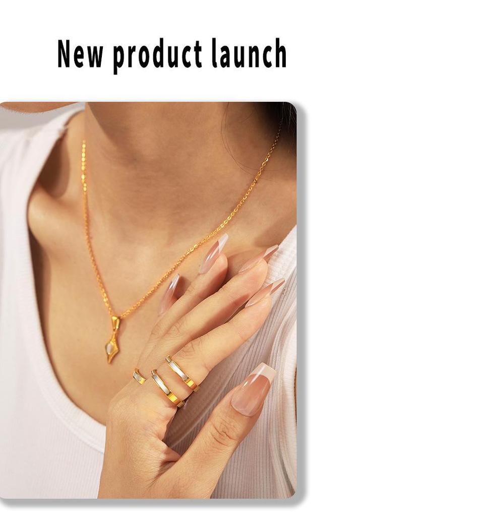 European & American Style Four-Pointed Star Cat's Eye Stone Pendant Necklace Set with Titanium Steel Clavicle Chain and Seashell Ring