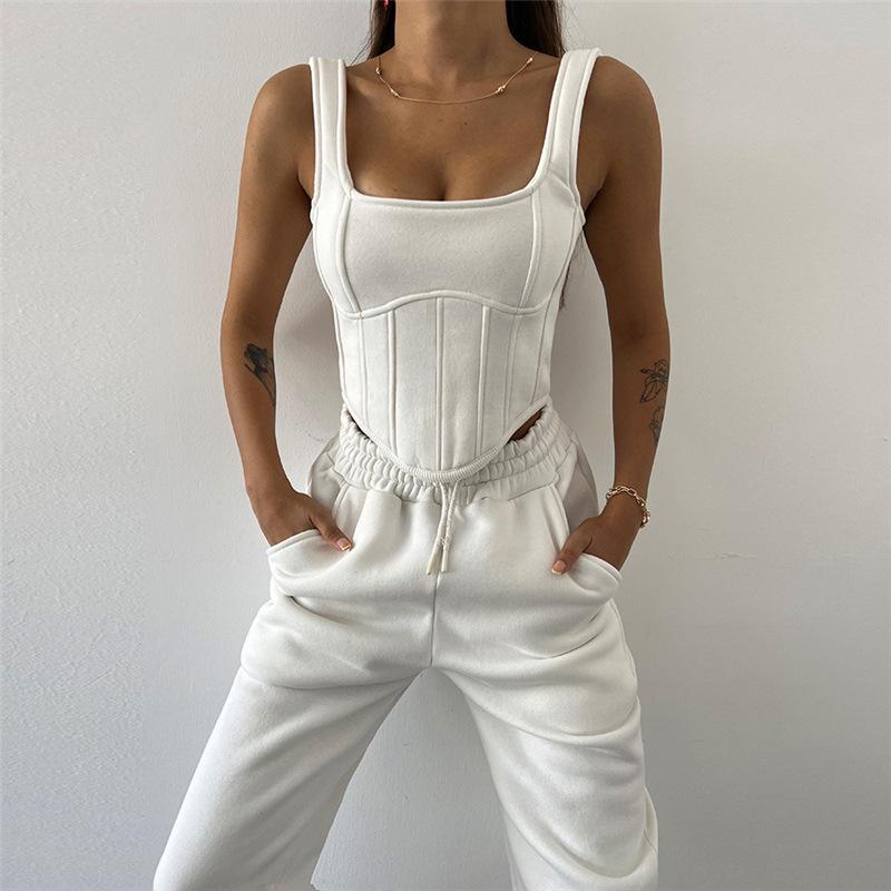 Damen 2025 Herbst/Winter Dreiteiler: Kapuzensweatshirt, Überzieh-Camisole, Hochtaillierte Hose