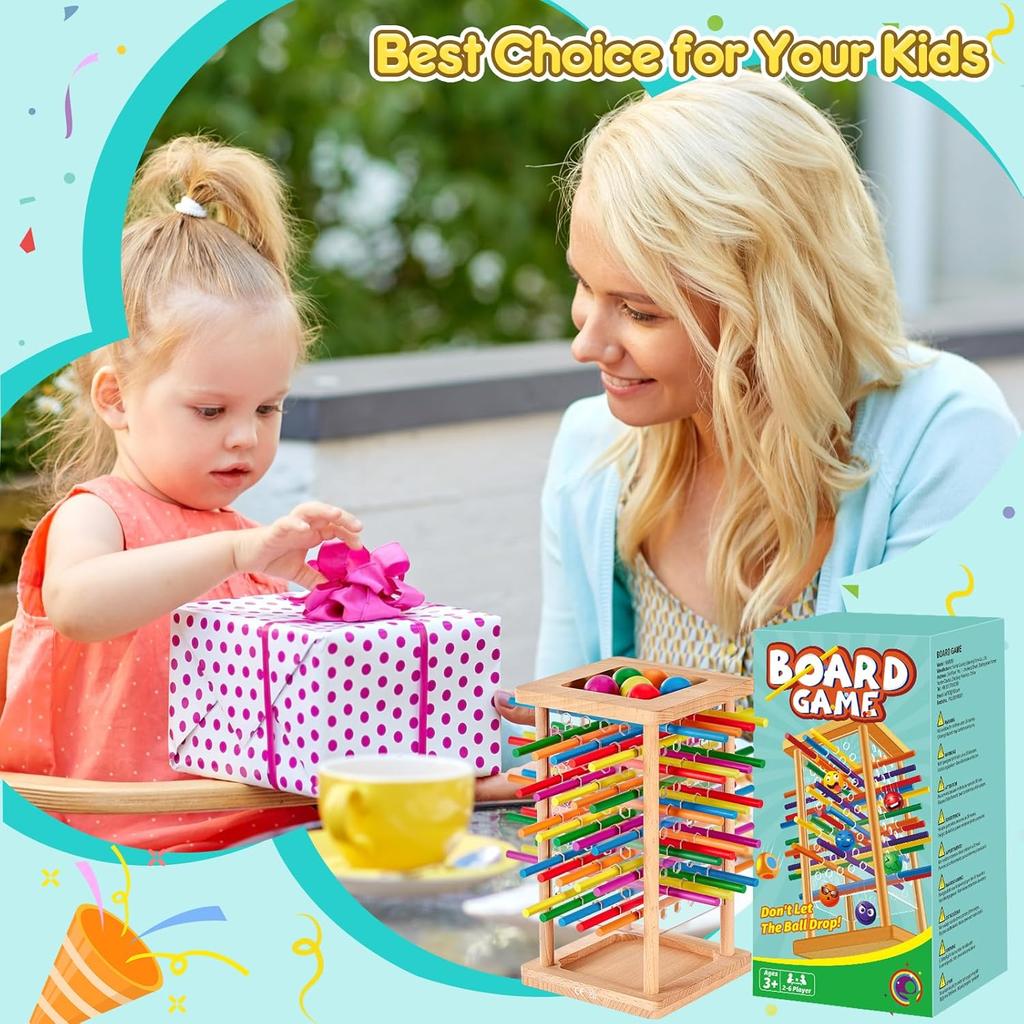 Montessori Game Wooden Board Game, 48 Colorful Sticks Dice Game for 3 4 5 6 Year Old, Kerplunk Game for Kids Math Educational Toys for 3 Years Old,