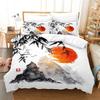 3D Oriental Ink Wash Painting Bedding Set, Bamboo Painting Print Duvet Cover with Pillowcases for Adults Teens