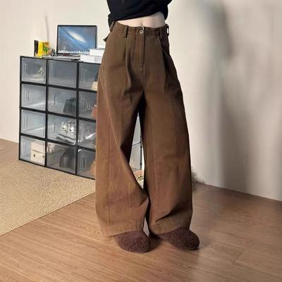 Coffee High Waist Wide-leg Jeans for Women's Spring New Loose Straight Laziness Style Trousers