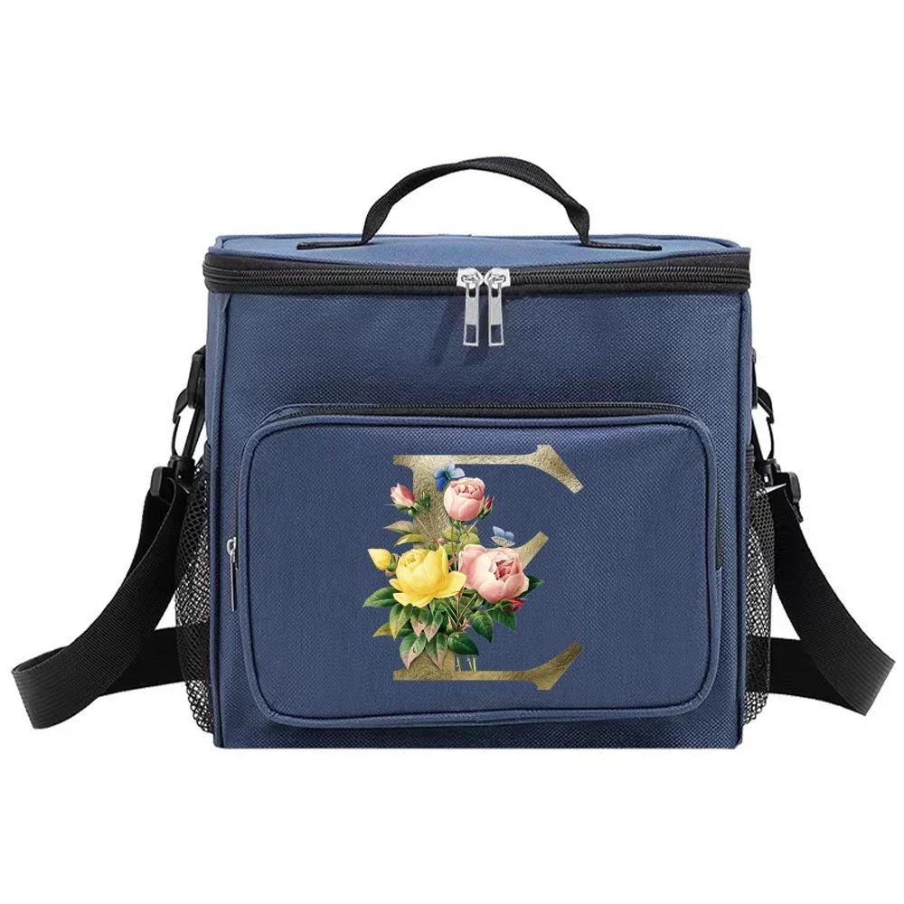 Lunch Bag Insulated Bags Cooler Box Thermal Organizer Handbag Shoulder Storage Lunchbag for Men and Women Golden Flower Printing