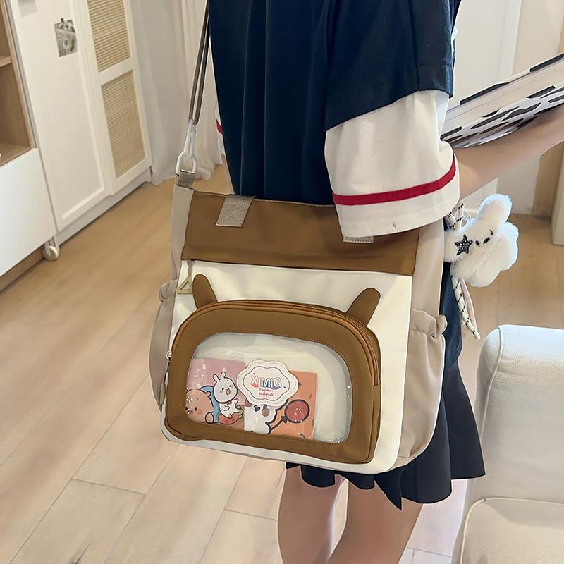 Color Block Shoulder Bag Durable Student Tote Bag Campus Crossbody Bag