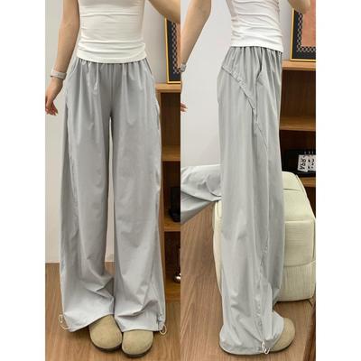 Gray Quick-drying Work Pants for Women In Summer Thin New Loose Straight Work Pants Casual Small Sports Pants