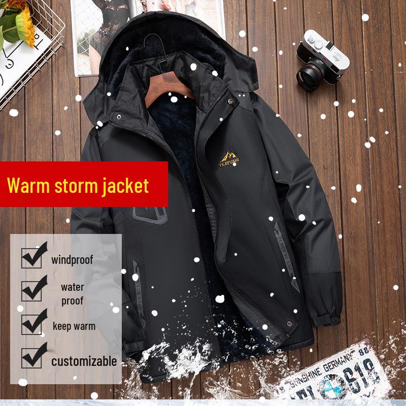 Men's Windproof Waterproof Down Jacket - Velvet-Lined and Insulated Cotton Winter Coat for Cold Protection.