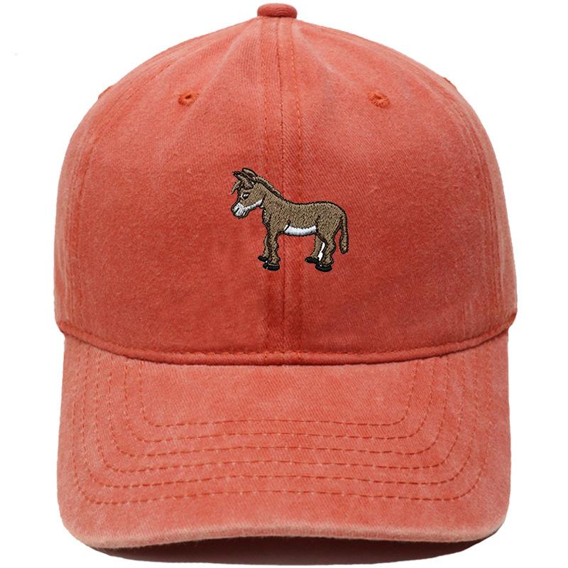 Cute Little Donkey Embroidered Baseball Cap Animal Washed Retro Dad Hat Men's and Women's Casual Outdoor Sun Hat