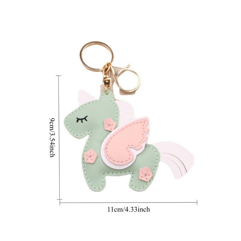 Miniso Cartoon Unicorn Pegasus Faux Leather Keychain/colorful Car Key Charm Cute Style Bag Accessory Gift