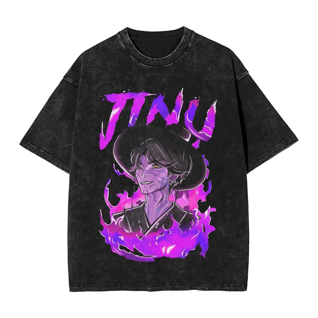 Chasseurs de démons K-Pop T-shirt lavé Homme Tigre Derpy T-shirts décontractés Été Respirant Tendance Design T-shirt Vêtements