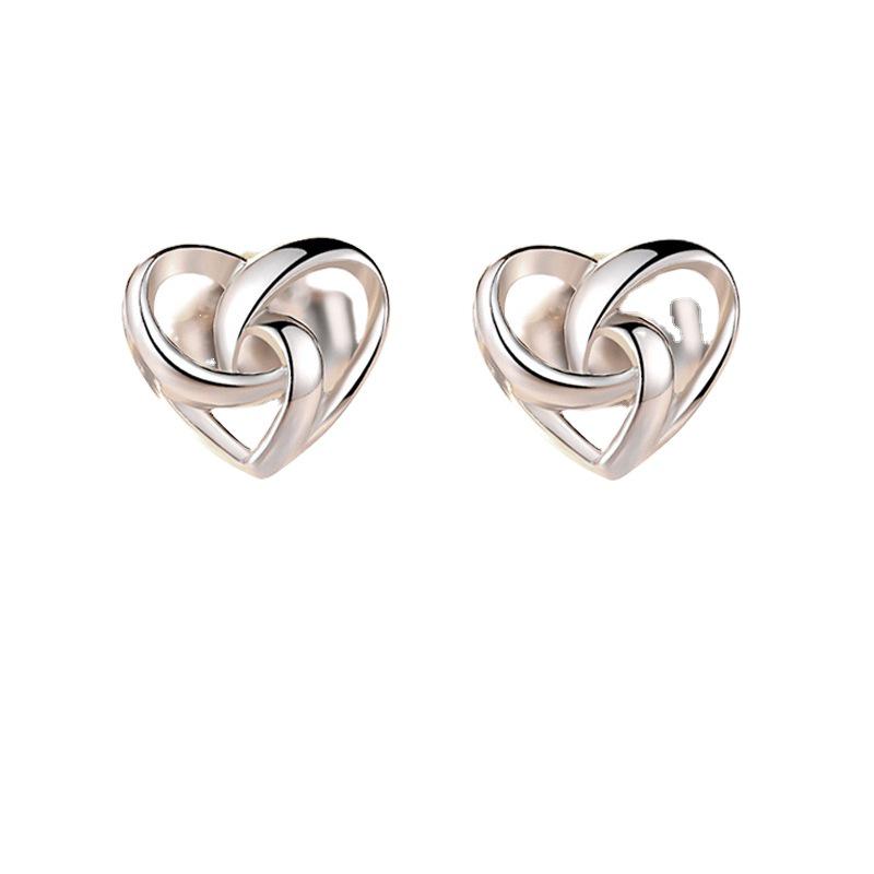 S925 Sterling Silver Heart-Shaped Stud Earrings - Autumn/Winter Collection, Simple Niche Design for Women