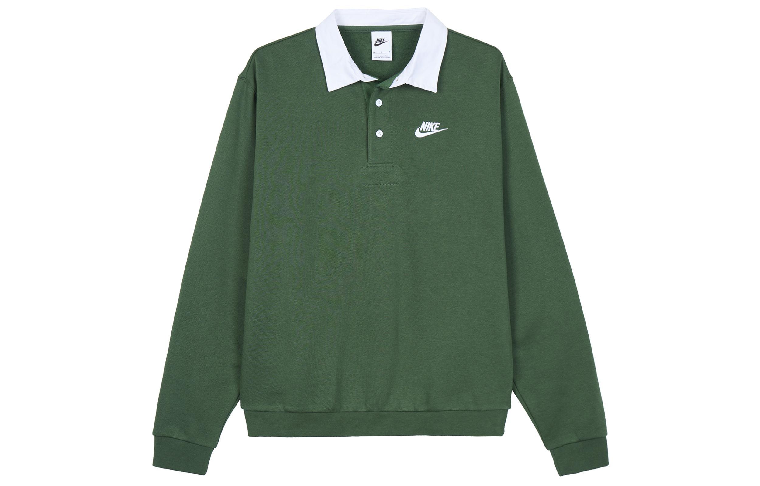 Мужская футболка-поло с длинным рукавом Nike Club Fleece с начесом, зеленая DX0538-323 XXL