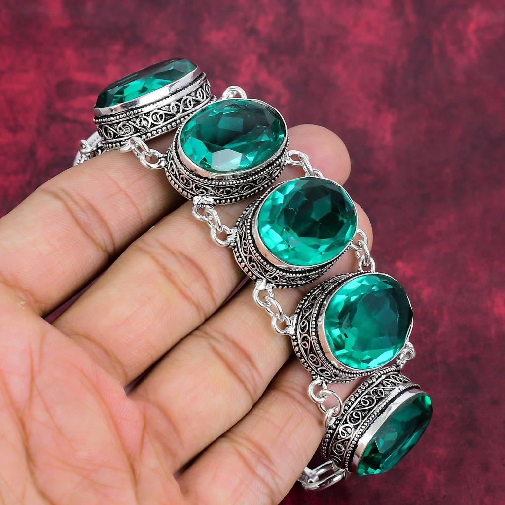 Aqua Apatit Armband, 925 Massivt Sterling Silver Handgjort Ädelstensarmband Smycken, Gåvor Till Hustru Helt Nytt Armband