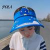 Children Cooling Beach Hat Cartoon Kids Sun Visor with USB Charging Fan UPF50+ Summer Curved for Outdoor Empty Top Wide Brim Sunhat Boys Girls