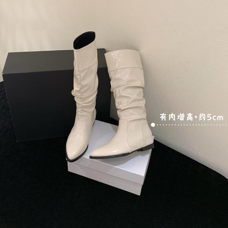 

Inner height increase pointed pile boots but knee boots women s shoes 2025 new spring and autumn winter thin knight boots children 39 абрикосовий