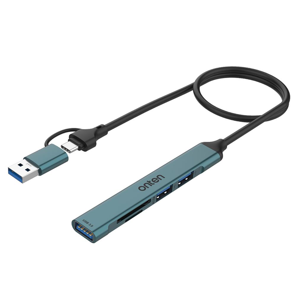 

ONTEN UCA9705 Mini Portable USB Hub USB-A/C to USB 3.0 + 2 USB 2.0 + SD/TF Card Reader OTG Adapter A
