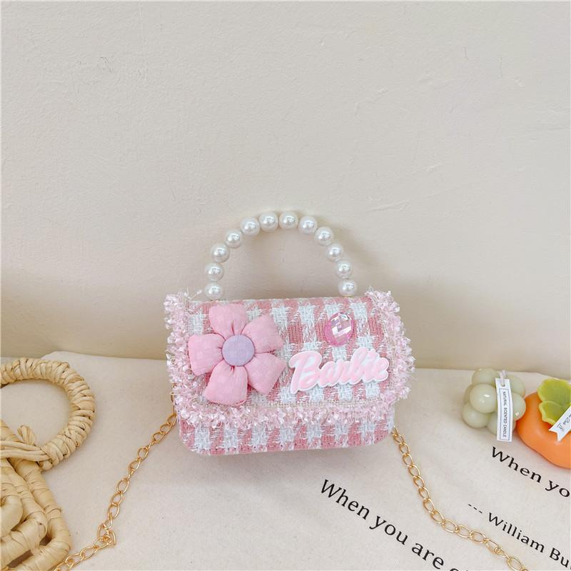 Kids Chain Shoulder Crossbody Bag With Flower And Artificial Pearl Design Handle