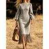 new deerskin velvet western style fringed long-sleeved dress