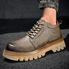 Fashion British Style Platform Work Shoes Men Boots Leather Men Autumn Winter High-top Casual Fashion Platform Plush Warm Boots Man