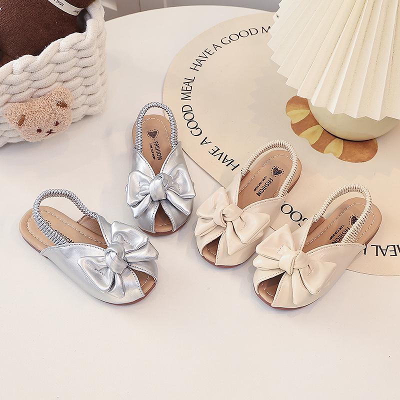 Toddler Girls Fish Mouth Sandals with Big Bow  New Summer Kids Vacation Beach Sandals Non-slip Simple Princess Girls Party