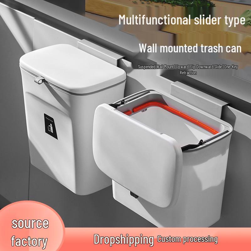 Hanging Kitchen Trash Can with Sliding Lid and Inner Bucket for Household Use