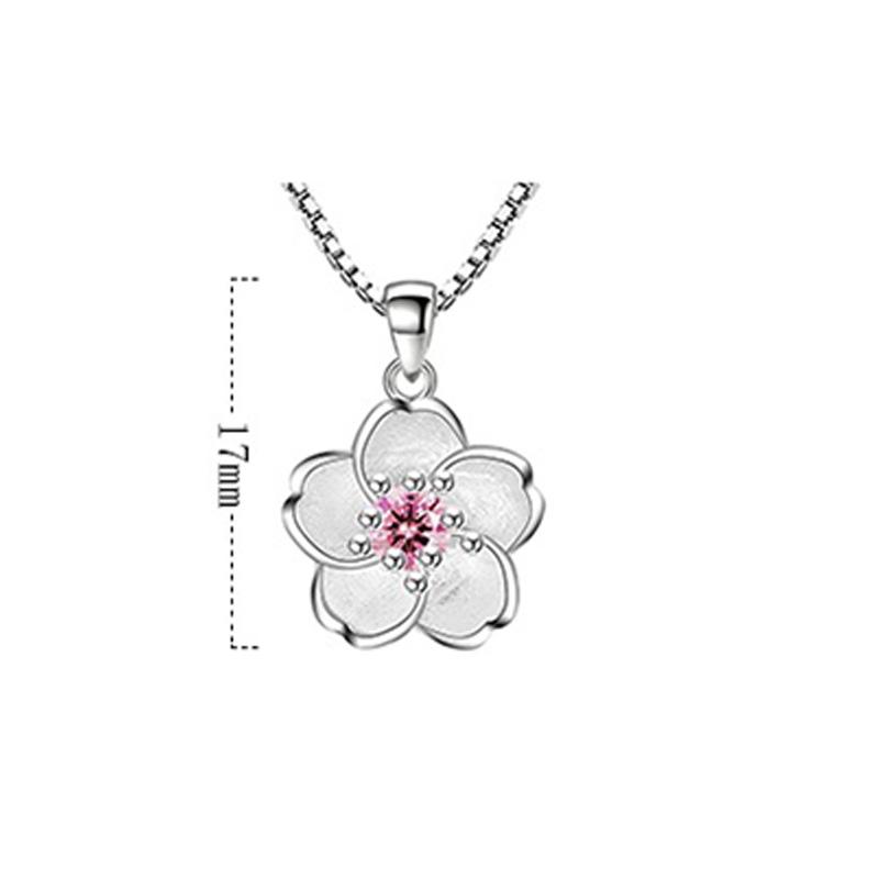 925 Sterling Silver Pink Cherry Blossom Necklaces Fashion Daily Jewelry Flower Pendant Necklace for Woman Birthday Gift