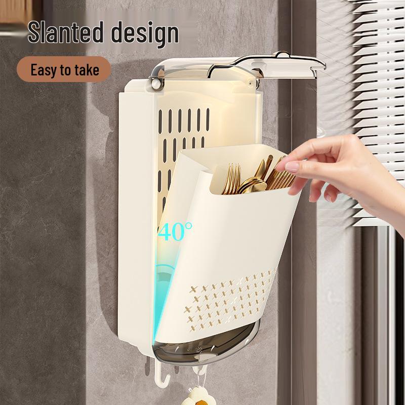 Wall-Mounted High-Grade Chopstick & Spoon Holder Basket for Kitchen Storage