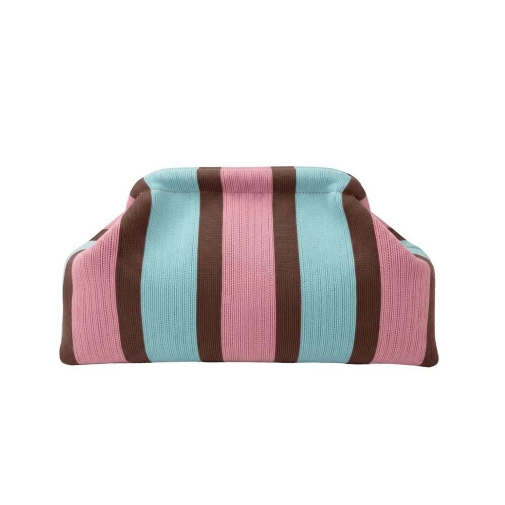 Hasp Closure Striped Bag Soft Texture Cloud Pouch Wrinkled Purse Knit Clutch Fashion Ladies