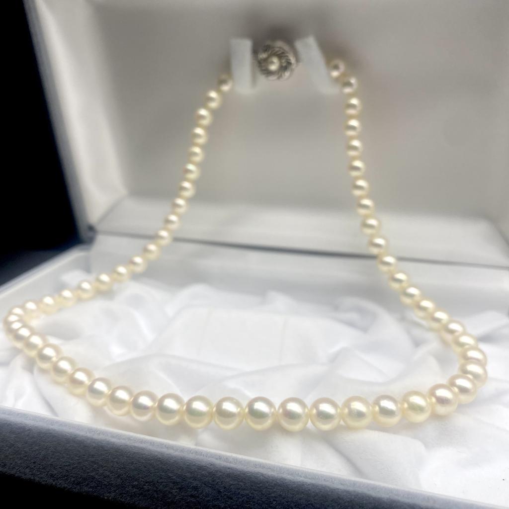 Akoya Pearl Necklace Natural Jewelry White Beige Approx. 43cm 6.5mm-7.0mm 29.2g Silver Clasp