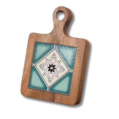 Golspia Hitzebeständiger Untersetzer aus Holz, Quadratische Fliese, Küchenuntersetzer, Nordischer Stil, Retro, Blau