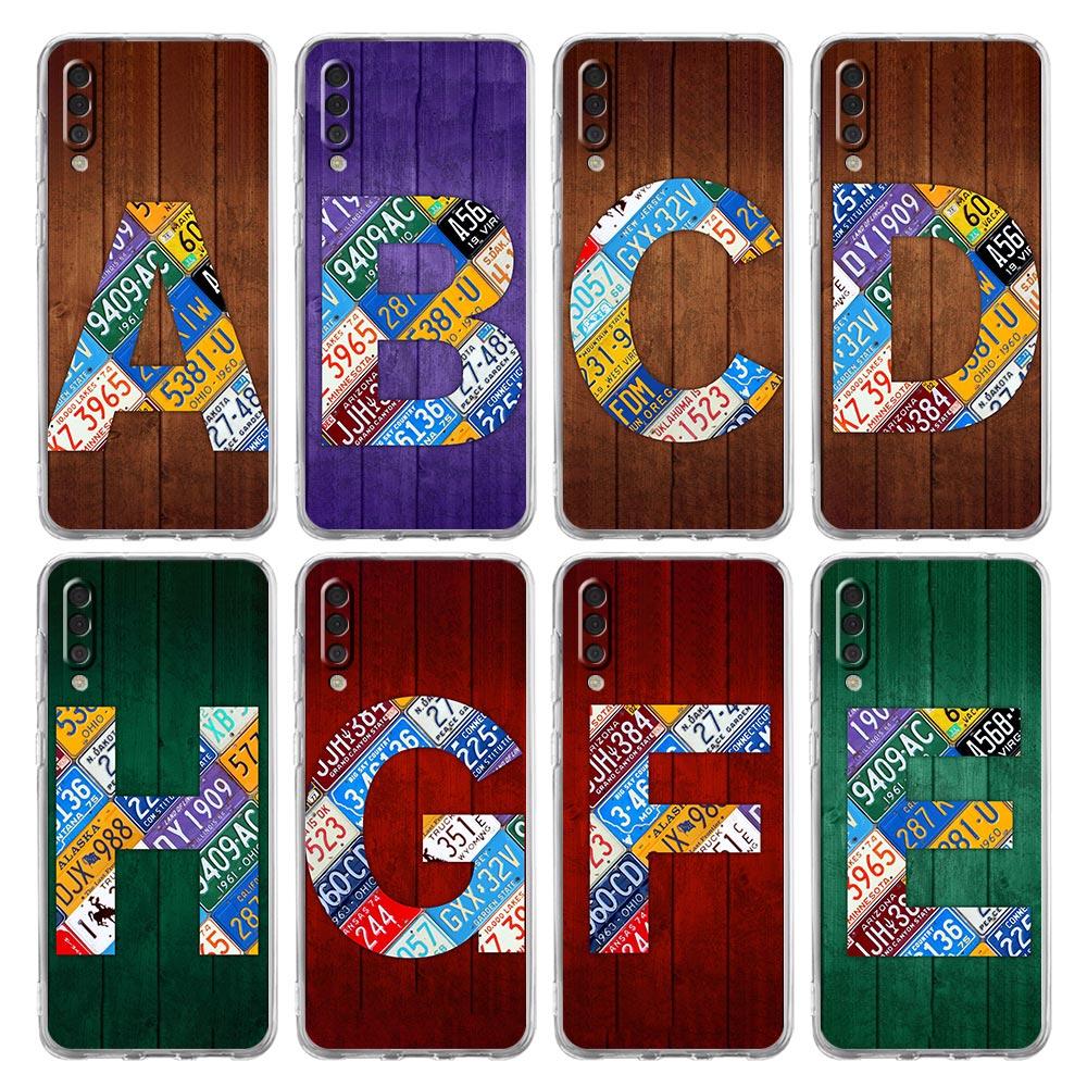 Phone Case For Samsung A14 A50 A70 A30 A40 A20E A10S A20S A02S A04S A12 A22 A32 A34 A42 A52 5G A54 wood License Letters Cover