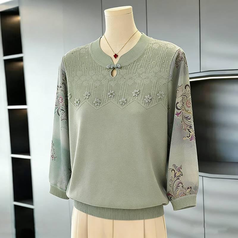 

New 2026 Spring Style Stand Collar Long-Sleeved Top for Middle-Aged Women – Fashionable and High-End Feel XL (85-100 jin)