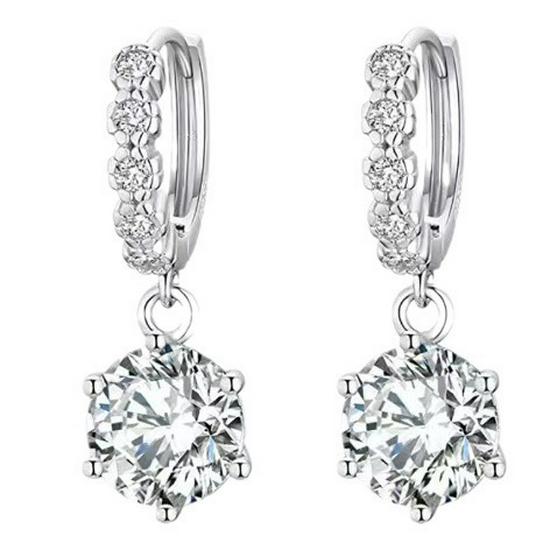 Sterling S925 Silver Moissanite Classic Six-Prong Earrings - Versatile High-Grade Ear Jewelry Dangles