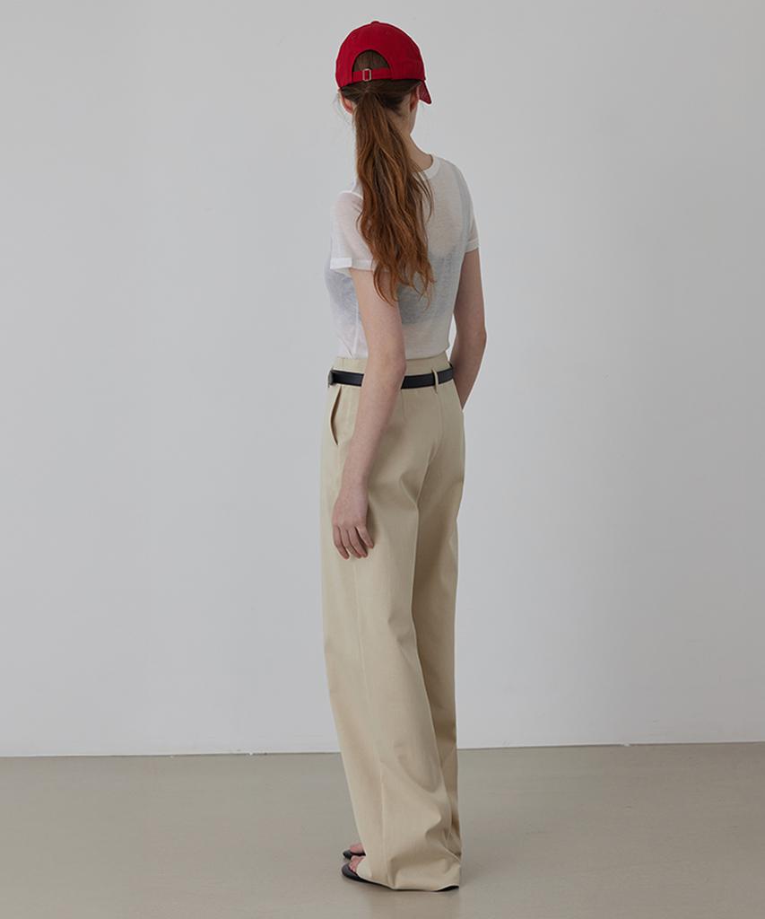Kwinseulaebis Clean-Cut Cotton Tuck Low-Waist Pants_Beige_2Colors