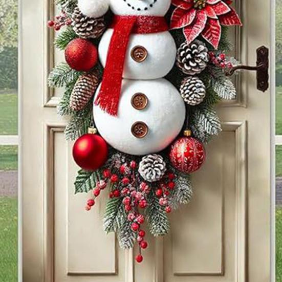 Christmas Door Cover Funny Santa Claus/Gnome/Snowman/Wreath Hanging Backdrop Door Banner 70" X 35" Winter Porch Sign for Home Yard Wall Decor