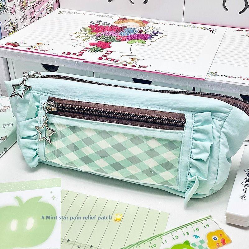 Floral Lace Pen Case With Large Capacity For Students And Office Use