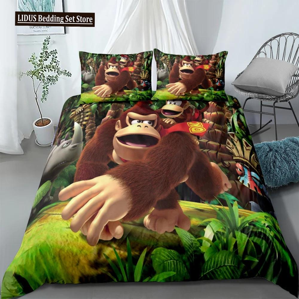 Monkey Cartoon Donkey Kong Duvet Cover Set King Queen Double Full Twin Single Size Bed Linen Set  Cover With Pillowcase Custom