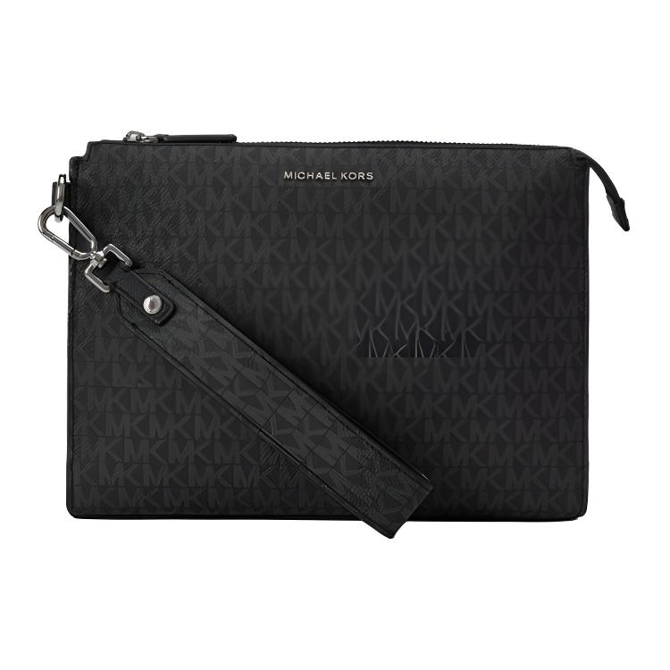 Michael Kors MK Cooper Monogram Print Faux Leather Clutch Bag Medium Men clutch Black 37U2LCOU6B-001 Basic Set (Bag+Dust Bag)