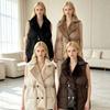 Womens Puffer Vest With Faux Fur Collar Thick Warm Mid-Length Solid Color Sleeveless Coat Winter